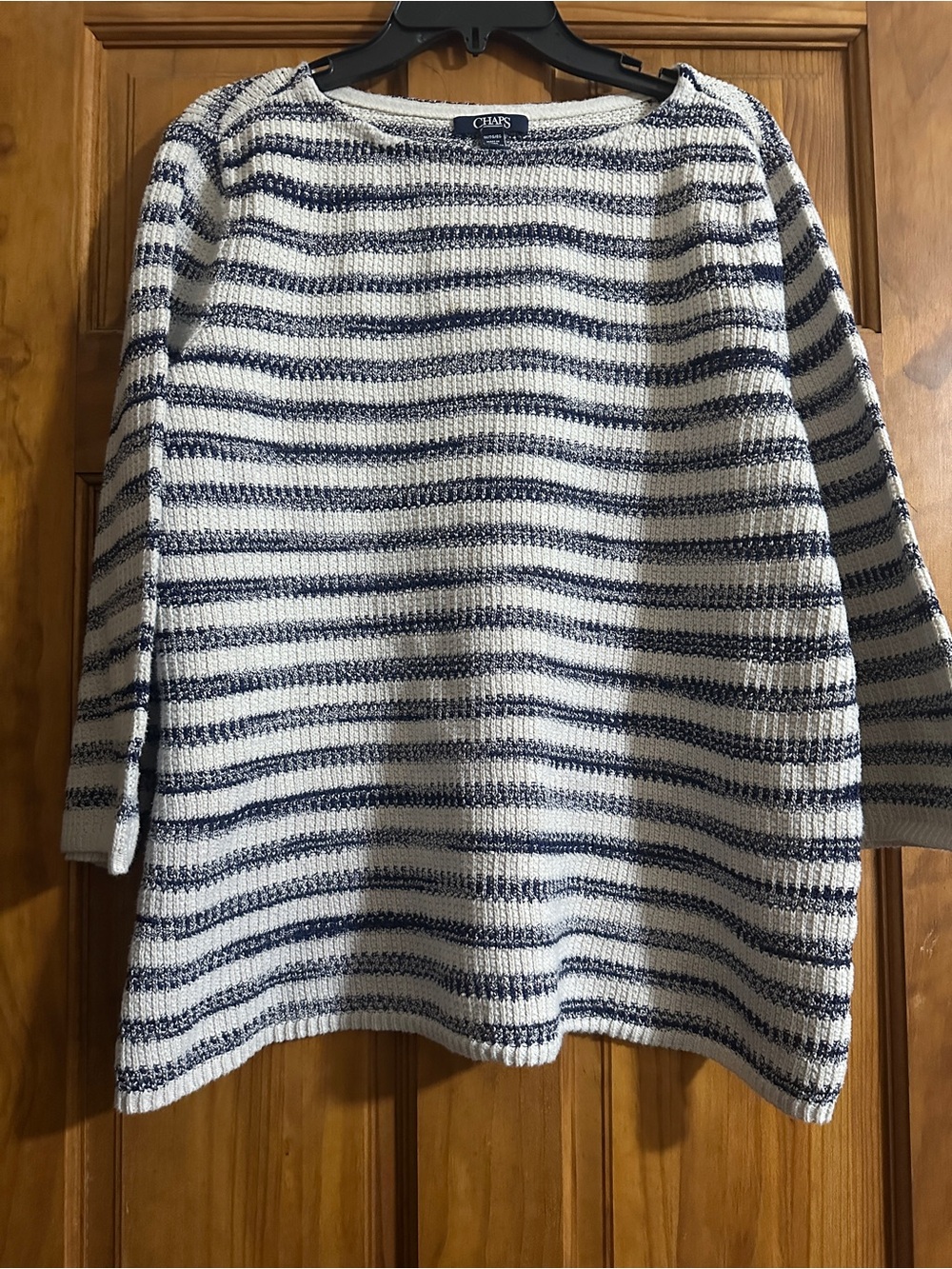 Chaps Cream and Navy Striped Boatneck Sweater